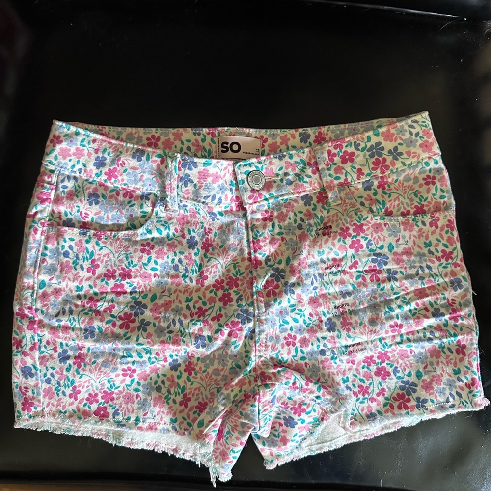 SO Girls Floral Jean Shorts - Pink and Blue